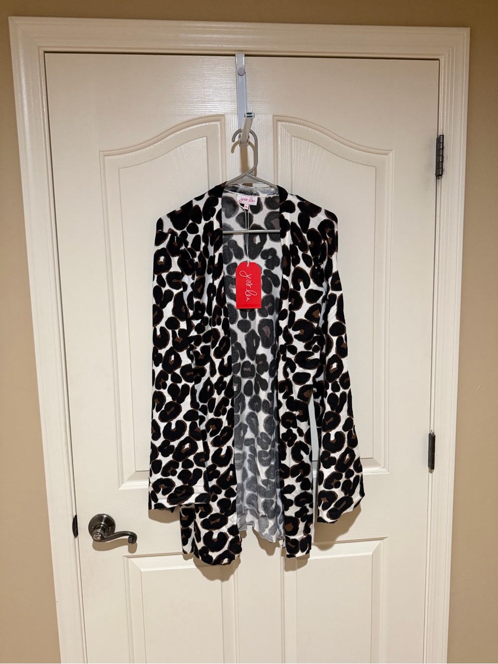 Women's Leopard Print Open-Front Cardigan - Black & White